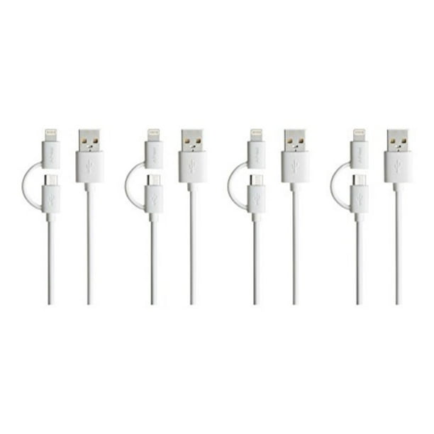 PNY C-UA-UULN-W01X4-01 2-in-1 Micro-USB and Apple Lightning Charge /& Sync Cable 4-Pack